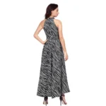 Women's Polyester Zebra Pattern Halter Neck Sleeveless Dress (Navy Blue) - Image 2