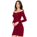 Women's Knitting stretchable Solid V Neck Full Sleeve Dress (Maroon) - Image 4