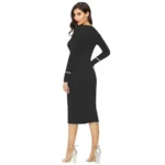 Women's Knitting stretchable Solid Round Neck Full Sleeve Dress (Black) - Image 5