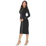 Women's Knitting stretchable Solid Round Neck Full Sleeve Dress (Black) - Image 2