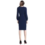 Women's Knitting stretchable Solid Round Neck Full Sleeve Dress (Blue) - Image 2