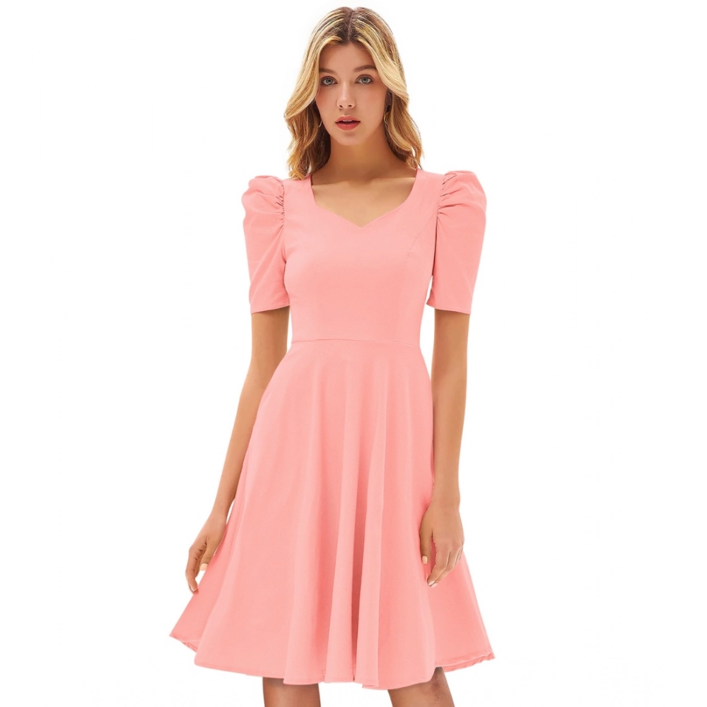 54163247588_aa748d8f4a_o_d-1000x1000-1.webp Women's Knitting stretchable Solid V Neck Cap Sleeve Dress (Peach) - Image 1