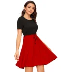 Women's Knitting stretchable Solid Round Neck Cap Sleeve Dress (Red) - Image 4