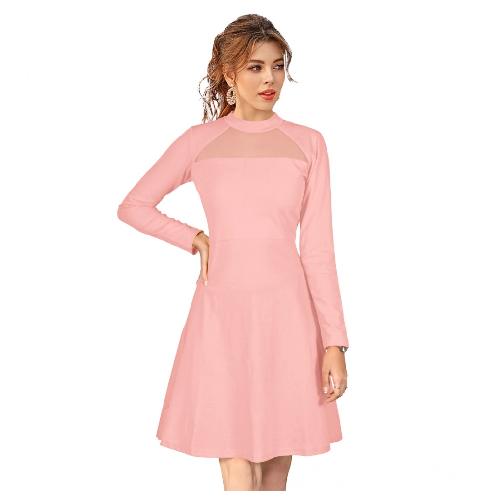 54163248213_62e46ab0b7_o_d-1000x1000-1.webp Women's Knitting stretchable Solid Round Neck Full Sleeve Dress (Peach) - Image 1