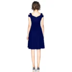 Women's Polyester Solid V Neck Cap Sleeve off Shoulder Dress (Blue) - Image 5