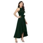 Women's Polyster Solid Halter Neck Sleeveless Dress (Green) - Image 5