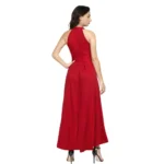 Women's Polyster Solid Halter Neck Sleeveless Dress (Red) - Image 2