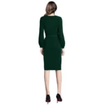 Women's Knitting stretchable Solid Round Neck Full Sleeve Dress (Green) - Image 5