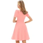 Women's Knitting stretchable Solid V Neck Cap Sleeve Dress (Peach) - Image 5