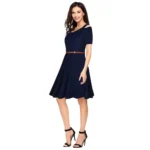 Women's Polyester Solid V Neck Cap Sleeve Dress (Blue) - Image 2