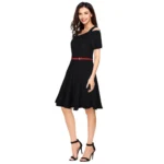 Women's Polyester Solid V Neck Cap Sleeve Dress (Black) - Image 4