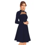 Women's Knitting stretchable Solid Round Neck Full Sleeve Dress (Blue) - Image 4