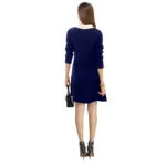 Women's Polyester Solid Collar 3-4th Dress (Blue) - Image 5