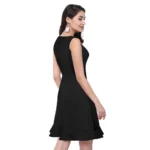 Women's Polyester Solid Round Neck Sleeveless Dress (Black) - Image 5