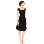 Women's Polyester Solid V Neck Cap Sleeve off Shoulder Dress (Black) - Image 4