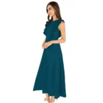 Women's Knitting stretchable Solid Round Neck Ruffled Sleeve Dress (Morpich) - Image 2