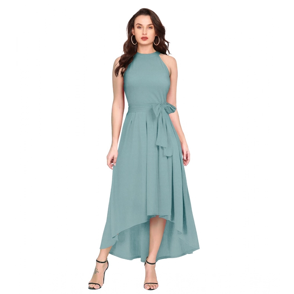 54163424020_20c67a05ac_o_d-1000x1000-1.webp Women's Polyester Solid Halter Neck Sleeveless Dress (Pista) - Image 1