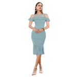 Women's Knitting stretchable Solid Round Neck Sleeveless Dress (Pista )