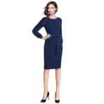 Women's Knitting stretchable Solid Round Neck Full Sleeve Dress (Blue) - Image 4