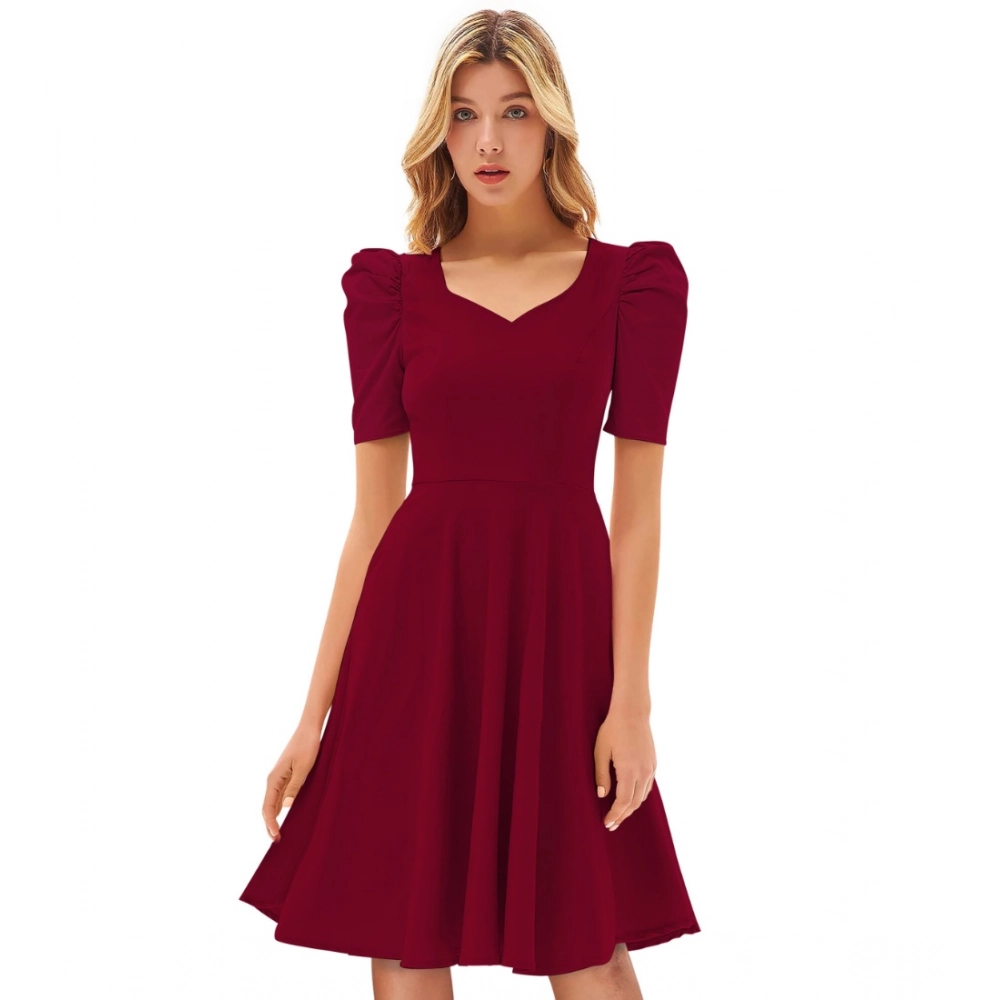 54163428530_36d670cca1_o_d-1000x1000-1.webp Women's Knitting stretchable Solid V Neck Cap Sleeve Dress (Maroon) - Image 1
