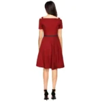 Women's Polyester Solid V Neck Cap Sleeve Dress (Maroon) - Image 5