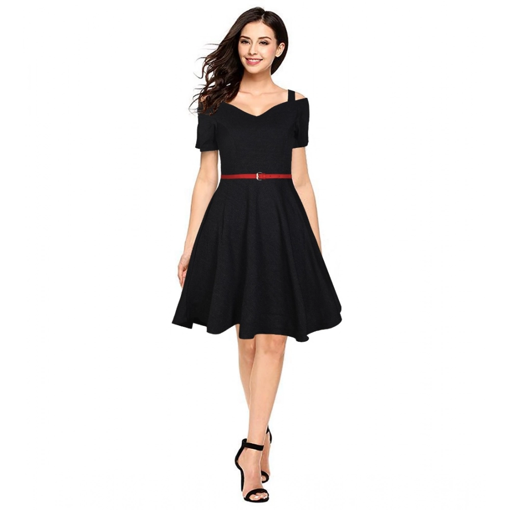 54163429125_73c1a9559d_o_d-1000x1000-1.webp Women's Polyester Solid V Neck Cap Sleeve Dress (Black) - Image 1