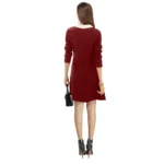 Women's Polyester Solid Collar 3-4th Dress (Maroon) - Image 5