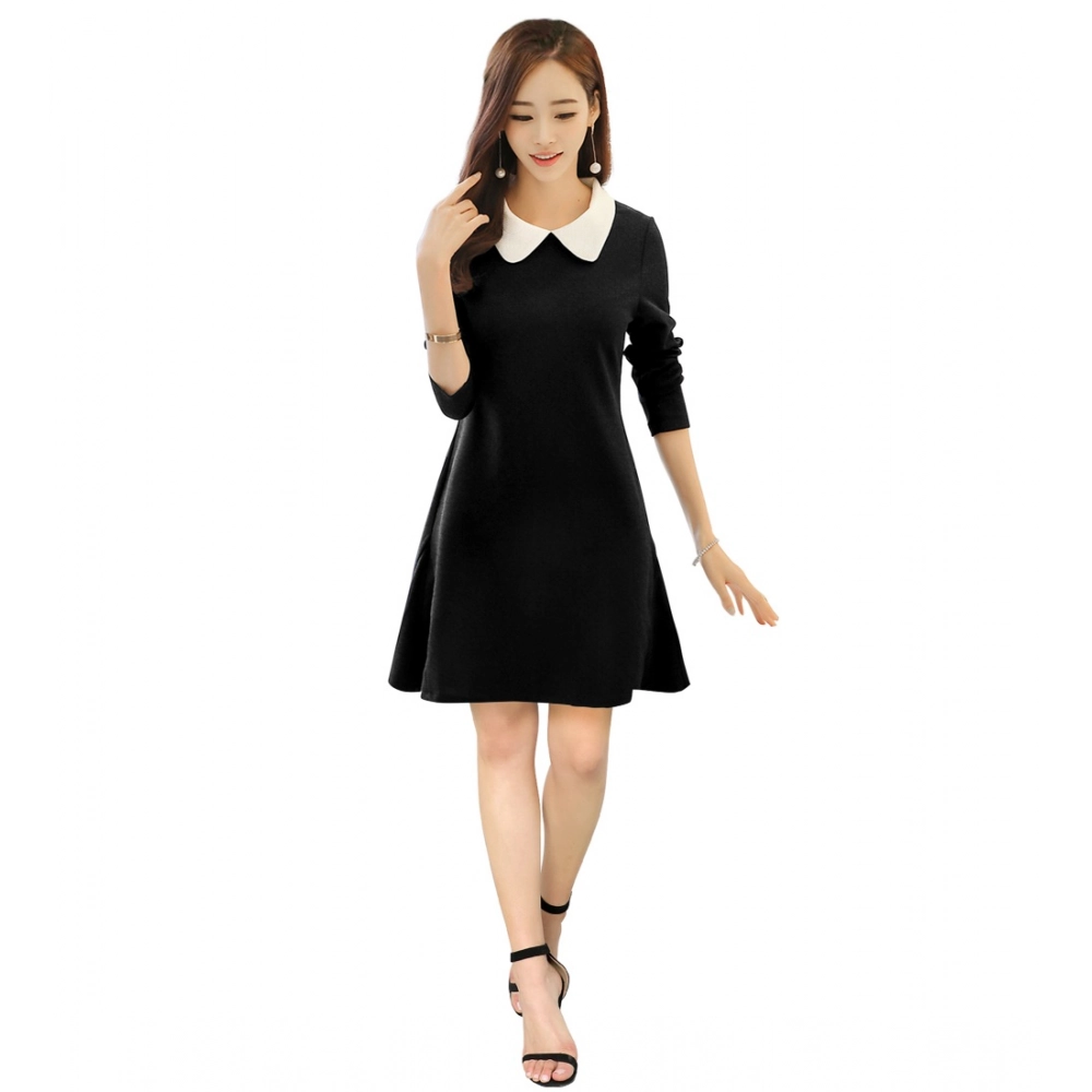 54163429560_2cd78d3713_o_d-1000x1000-1.webp Women's Polyester Solid Collar 3-4th Dress (Black) - Image 1