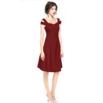 Women's Polyester Solid V Neck Cap Sleeve off Shoulder Dress (Maroon) - Image 4