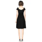 Women's Polyester Solid V Neck Cap Sleeve off Shoulder Dress (Black) - Image 5