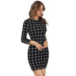 Women's Polyester Solid High Neck Full Sleeve Dress (Black) - Image 4