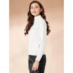 Women's Polyester Solid High Neck Full Sleeve T-Shirt (White) - Image 4