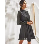 Women's Fox Georgette Solid High Neck Full Sleeve Dress (Grey) - Image 4