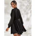 Women's Fox Georgette Solid High Neck Full Sleeve Dress (Black) - Image 5