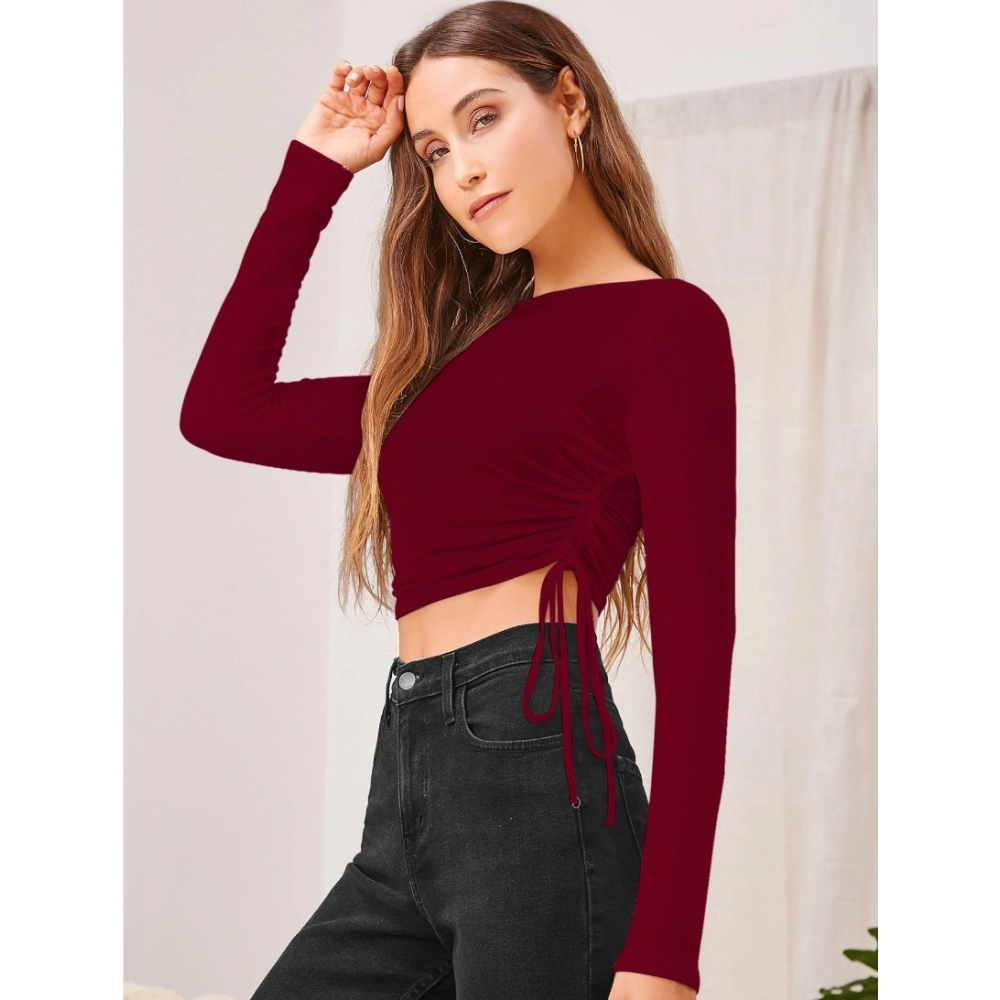 54165703458_fb16bd3129_o_d-1000x1000-1.webp Women's Polyester Solid Round Neck Full Sleeve Top (Maroon) - Image 1