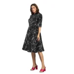 Women's Ruby Cotton Printed Shirt Collar 3-4th Sleeve Dress (Black) - Image 2