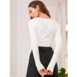 Women's Polyester Solid Round Neck Full Sleeve Top (White) - Image 5