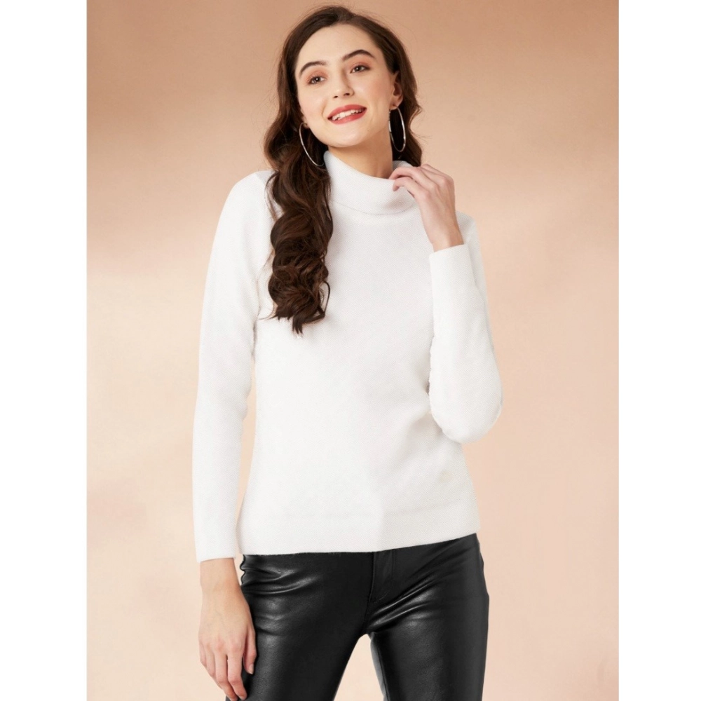 54165884705_cf83f4203f_o_d-1000x1000-1.webp Women's Polyester Solid High Neck Full Sleeve T-Shirt (White) - Image 1