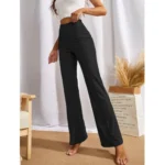 Women's Polyester Solid Regular Fit Pant (Black) - Image 4