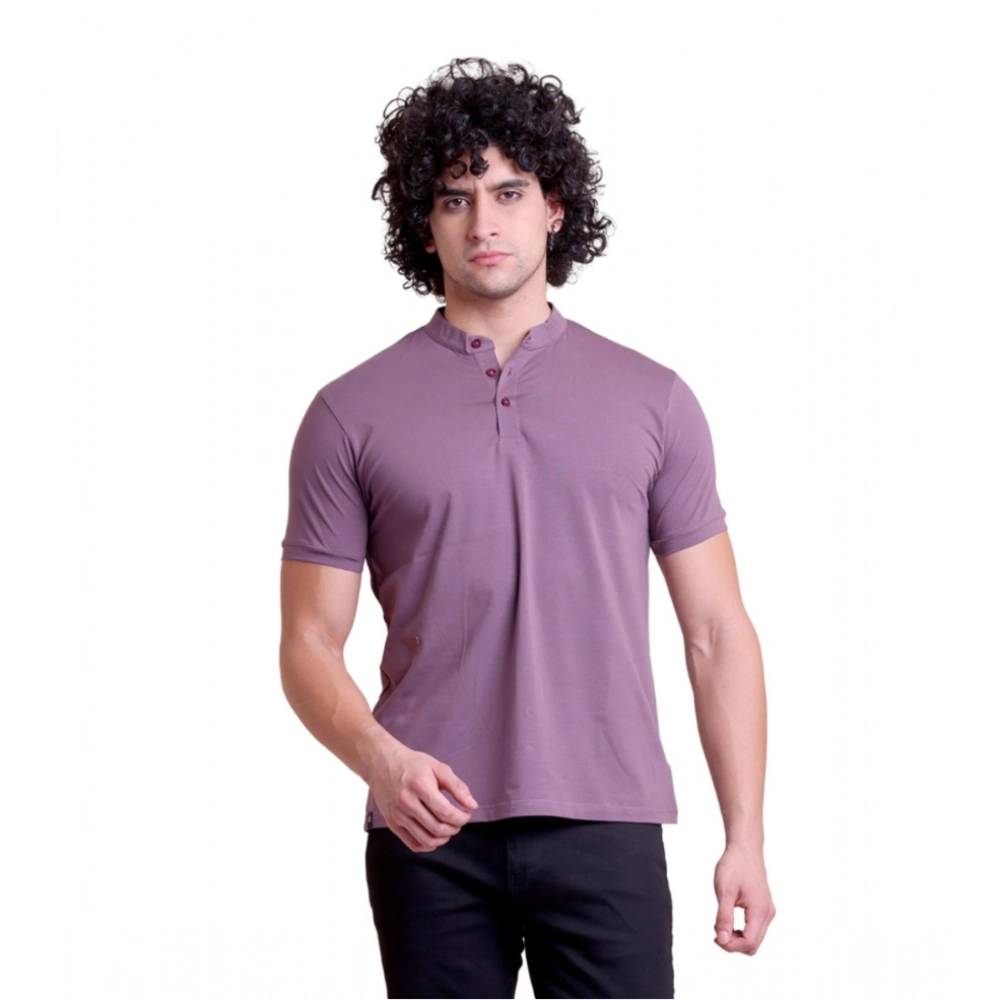 54220919632_e9e4ef669a_o_d-1000x1000-1.webp Men's Casual Cotton Solid Half Sleeve Mandarin Collar T-Shirt (Berry) - Image 1