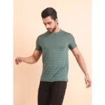 Men's Casual Nylon Solid Half Sleeve Round Neck T-Shirt (Green) - Image 5