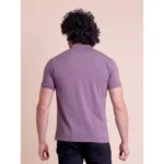 Men's Casual Cotton Solid Half Sleeve Mandarin Collar T-Shirt (Berry) - Image 3