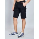 Men's Casual Cotton Solid Knee Length Cargo Shorts (Black) - Image 3