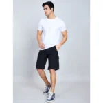 Men's Casual Cotton Solid Knee Length Cargo Shorts (Black) - Image 5