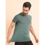 Men's Casual Nylon Solid Half Sleeve Round Neck T-Shirt (Green) - Image 4