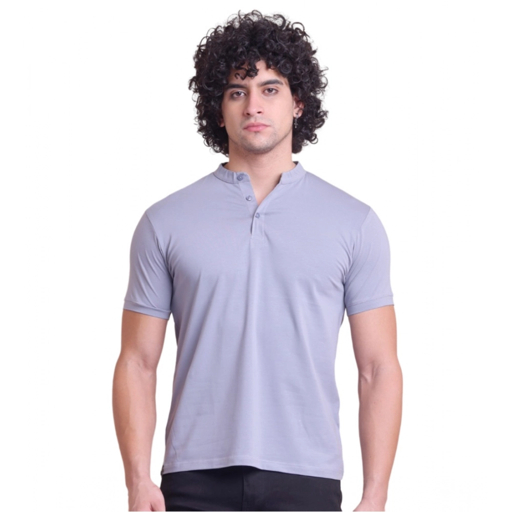 54222060659_09c02fa611_o_d-1000x1000-1.webp Men's Casual Cotton Solid Half Sleeve Mandarin Collar T-Shirt (Teegrey) - Image 1