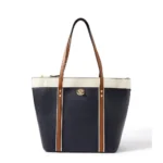 Women's Faux Leather Large Shoulder Zipper Handbag (Dark Blue)