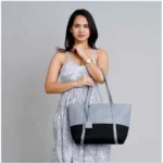 Women's Faux Leather Large Shoulder Zipper Handbag (Light Blue) - Image 2