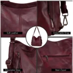 Women's PU Leather Medium Shoulder Zipper Handbag (Wine red) - Image 3