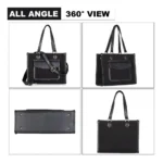 Women's Canvas Medium Top handle Satchel Zipper Handbag (Black) - Image 4